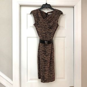 NWT Calvin Klein Sheath Belted Zebra Print Dress